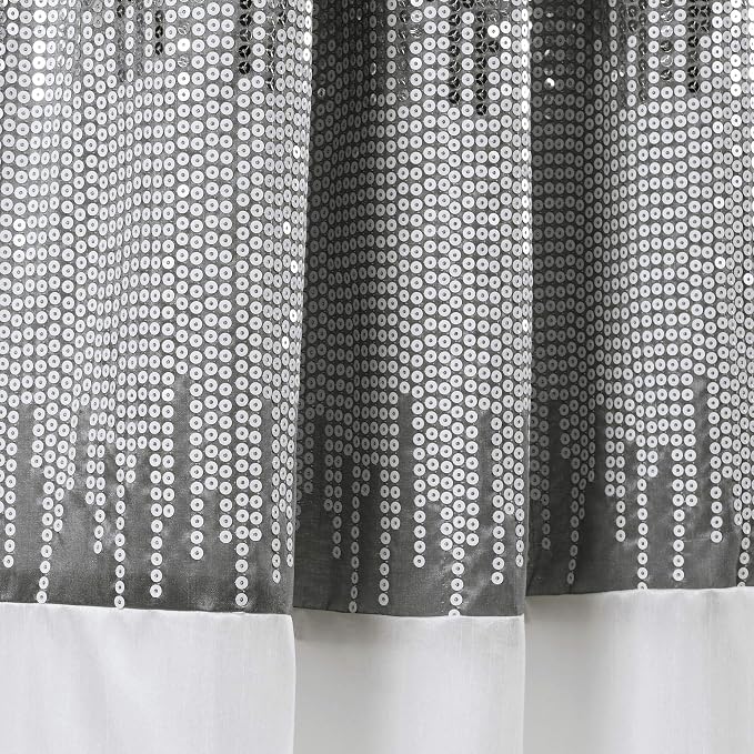 Lush Decor Night Sky Window Curtain Panel, Single, 42" W x 108" L, Gray & White - Sequin Curtains - Sparkle & Color Block Design - Modern Glam Decor - Extra Long Curtains For Bedroom & Living Room