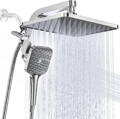 12" XXL Rainfall Shower Head with Handheld Combo, Chrome Polished | High Pressure, Magnetic Docking, Air-Infusion Tech, Anti-Leak One-Piece Design, Dual Square Showerhead