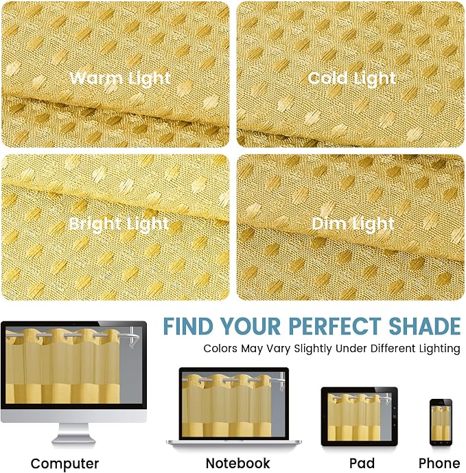 EUTXL 256GSM Heavyweight No Hook Shower Curtain with Snap in Liner,Waffle Weave Shower Curtains for Bathroom,71W x 74H,Yellow