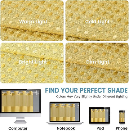 EUTXL 256GSM Heavyweight No Hook Shower Curtain with Snap in Liner,Waffle Weave Shower Curtains for Bathroom,71W x 74H,Yellow