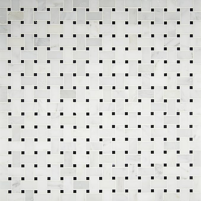 MSI Arabescato Carrara 12 in. x 12 in. Honed Marble Basketweave Tile – Kitchen Backsplash, Bathroom, Accent Wall, Shower, Mesh-Mounted Mosaic