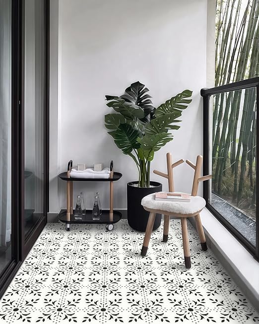 MORCART Peel and Stick Floor Tile, 7.87"x 7.87" Vinyl Flooring Waterproof DIY Flooring for Bathroom, Kitchen, Fireplace, Stairs, Bedrooms, Wall, Pantry Room - 20 Pcs Black White Gray