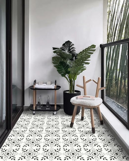 MORCART Peel and Stick Floor Tile, 7.87"x 7.87" Vinyl Flooring Waterproof DIY Flooring for Bathroom, Kitchen, Fireplace, Stairs, Bedrooms, Wall, Pantry Room - 20 Pcs Black White Gray