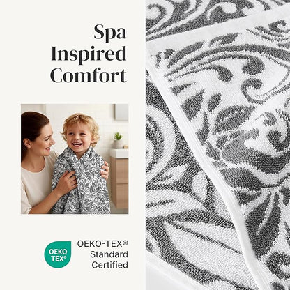 Modern Threads Botanical Vine 6-Piece 100% Cotton Towel Set – Reversible Yarn Dyed Jacquard – Includes 2 Bath Towels, 2 Hand Towels, 2 Washcloths – Absorbent, Quick Dry, Soft & Durable – Gray