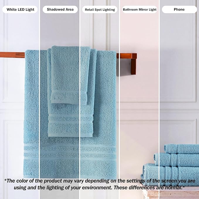 Washcloth Linen Set Premium Original Turkish Cotton, Hotel Quality for Maximum Softness & Absorbency for Face, Hand, Kitchen & Cleaning (Light Blue, Washcloth Set)