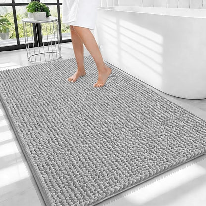 OLANLY Thick Chenille Large Bathroom Rugs Mats 40x32, Light Grey | Soft Absorbent Bath Rugs, Rubber Backing, Machine Wash Dry, Bath Mats for Bathroom, Tub and Shower, Home Decor Accessories