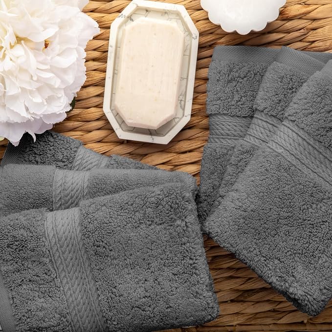 Superior Egyptian Cotton Plush & Absorbent, Face Towel Set of 6, Charcoal | Quick Dry, Soft Luxury Towel Set, Bath Essentials for Bathroom, Guest Bath, Spa, 2 Piece Face, Madeline Towels