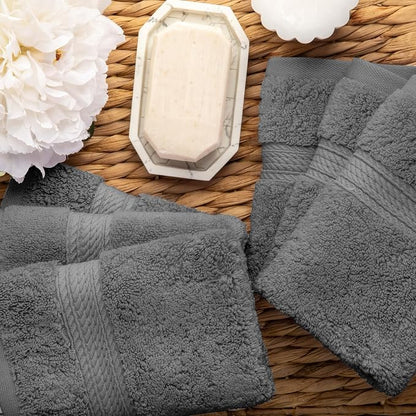Superior Egyptian Cotton Plush & Absorbent, Face Towel Set of 6, Charcoal | Quick Dry, Soft Luxury Towel Set, Bath Essentials for Bathroom, Guest Bath, Spa, 2 Piece Face, Madeline Towels