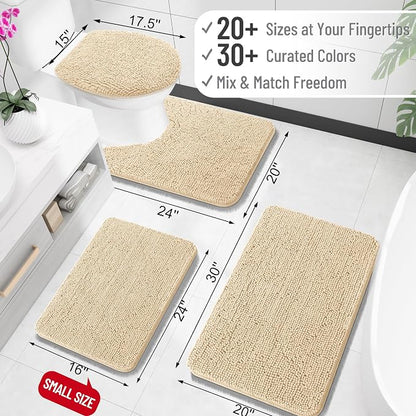 OLANLY Bathroom Rugs 32x20, Extra Soft Absorbent Chenille Bath Rugs | Beige, Quick-Drying Rubber Backing, Machine Washable Bath Mat for Bathroom Floor, Tub and Shower, Home Decor Accessories