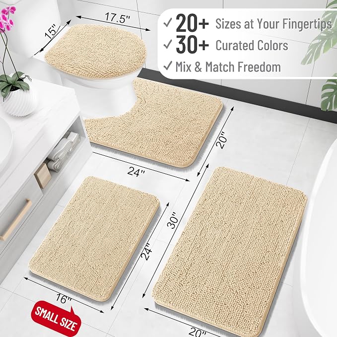 OLANLY Toilet Rugs U-Shaped 20x20, Soft Absorbent Chenille Contour Rugs | Beige, Quick-Drying Rubber Backing, Machine Washable Non-Slip Shaggy Bathroom Mat for Toilet, Home Decor Accessories