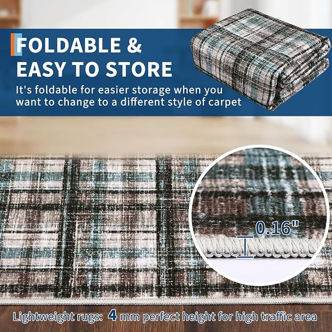 Washable Rug 10x13 Area Rug for Living Room Modern Non Slip Throw Rugs Large Area Rug for Bedroom Low Pile Soft Stain Resistant Carpet for Dining Room Classroom Rug 10'x13' Teal&Dark Brown