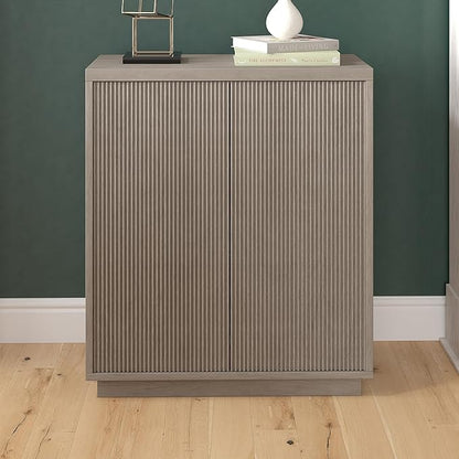 Henn&Hart 28" Fluted Wooden Accent Cabinet, Ribbed Modern Sideboard Buffet Cabinet with 2 Doors and an Adjustable Shelf for Living Room, Dining Room, Bedroom or Entryway, Weathered Gray