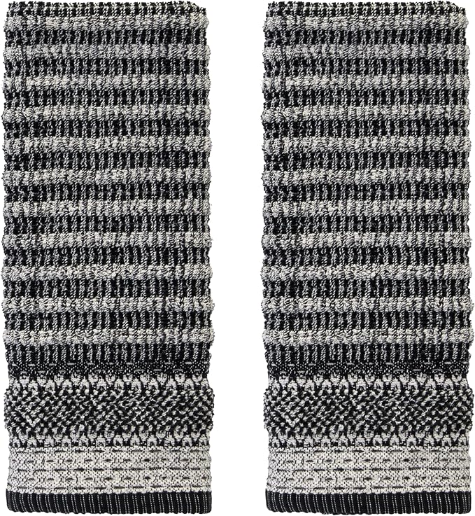 SKL Home Lewis Hand Towel Set-2pc, Premium 100% Cotton, Black | 600 GSM weight. Spa-level quality. Soft & absorbent textured jacquard. For the bathroom, kitchen, bar or any sink space.