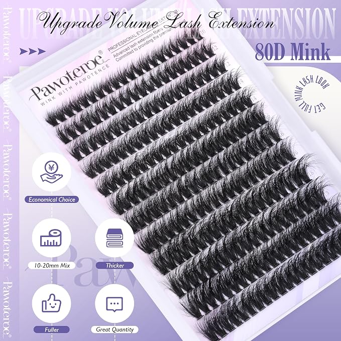 Lash Clusters Full 80D Individual Lashes Cluster Eyelash Extensions 10-20mm Mix Eyelash Clusters 240pcs Lash Extension for Self Application (Mink 80D, 0.07D, 10-20mm)