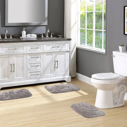 Garland Rug Traditional Nylon Washable Medium Gray 3 Bath Rugs (17" X 24", 21" X 34", 21" X 34") - Soft, Absorbent, and Stylish for Your Bathroom