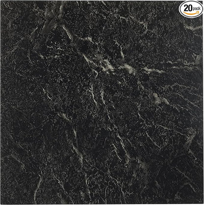 Nexus Self Adhesive 12-Inch Vinyl Floor Tiles, 20 Tiles - 12" x 12", Black w/White Vein Marble Pattern - Peel & Stick, DIY Flooring for Kitchen, Dining Room, Bedrooms & Bathrooms by Achim Home Decor