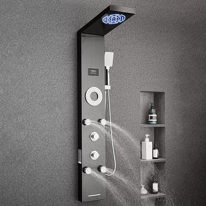 VEVOR Shower Panel Tower System with Rainfall Shower Head, LED, 53 in Brushed Stainless Steel Shower Column, 6-Function Faucet, Wall-Mount Rain Massage System with 5 Body Jets, Handheld, Tub Spout