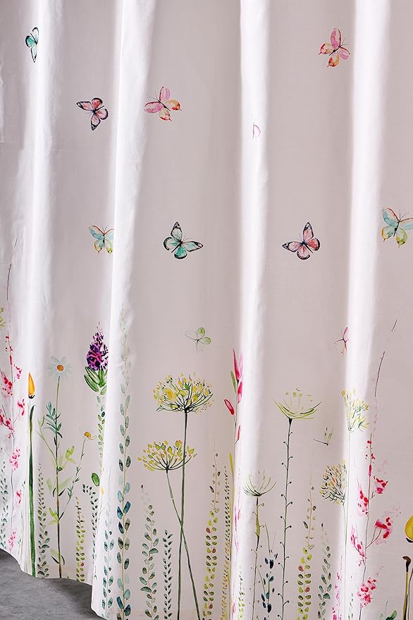 Maison d' Hermine Shower Curtain 100% Cotton One Panel 70"x72" Washable Fabric Shower Curtains for Bathroom, Easy Hanging with 12 Button Holes - Home Hotel Spa Easter Gifts (Botanical Fresh)
