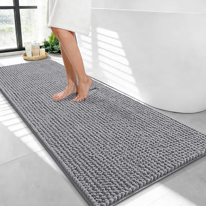 OLANLY Thick Chenille Bathroom Runner Rugs 47x24, Absorbent Bath Mat, Grey | Soft Bath Rugs, Rubber Backing, Machine Wash Dry, Bath Mats for Bathroom, Tub and Shower, Home Decor Accessories