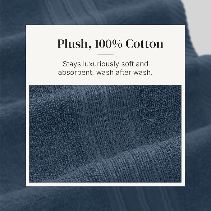 Modern Threads Floral Trail 6-Piece 100% Cotton Towel Set – Reversible Yarn Dyed Jacquard – Includes 2 Bath Towels, 2 Hand Towels, 2 Washcloths – Absorbent, Quick Dry, Soft & Durable – Navy