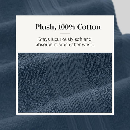 Modern Threads Floral Trail 6-Piece 100% Cotton Towel Set – Reversible Yarn Dyed Jacquard – Includes 2 Bath Towels, 2 Hand Towels, 2 Washcloths – Absorbent, Quick Dry, Soft & Durable – Navy