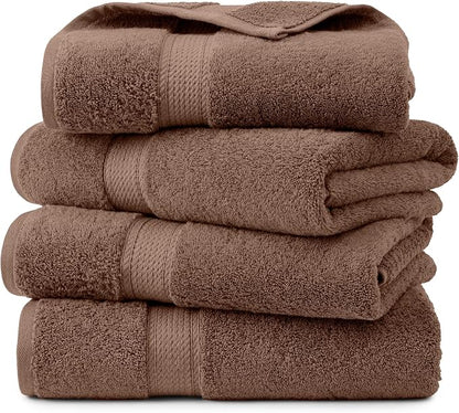Superior Egyptian Cotton Plush & Absorbent, Bath Towel Set of 4, Chocolate | Quick Dry, Soft Luxury Towel Set, Bath Essentials for Bathroom, Guest Bath, Spa, 4 Piece Bath, Madeline Towels
