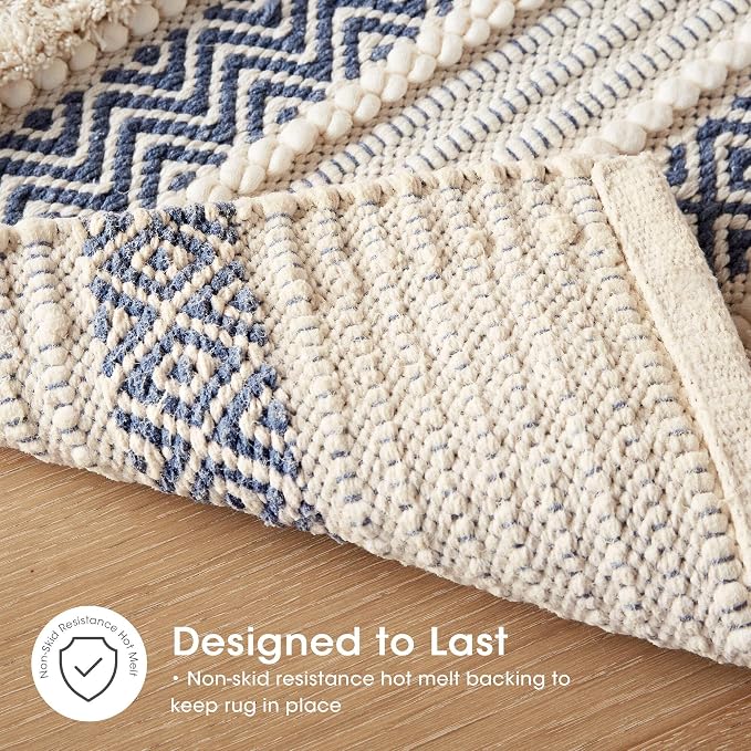 INK+IVY Asher Non-Slip Bath Rug Absorbent Quick Dry Striped, 22 x 58, Navy | Soft Pile, Machine Washable, Striped Pattern, Boho, OEKO-TEX Certified, Hand-Woven Texture, for Bathroom, Shower Room