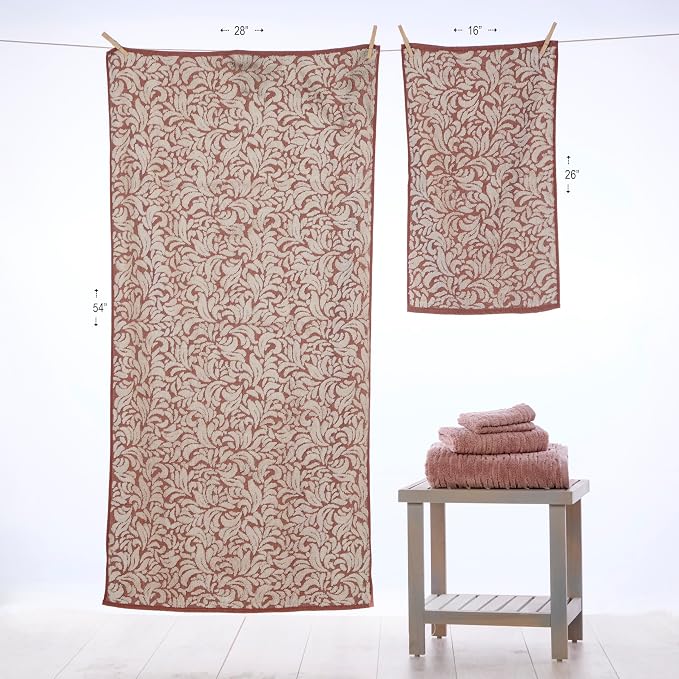 SKL Home Renan Hand Towel Set-2pc, 100% Turkish Cotton, Clay Oxford | 600 GSM weight. Spa-level quality. Soft & absorbent, textured jacquard. For the bathroom, kitchen, bar or any sink space.