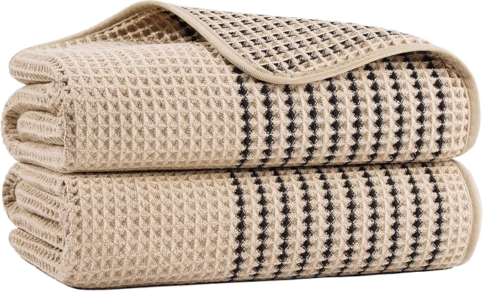 MICROFI New Microfiber Waffle Bath Towels, 2 Pieces, Soft, Absorbent, Fast Drying, Lint Free 430 GSM (30''x60''/76cm x 152cm)