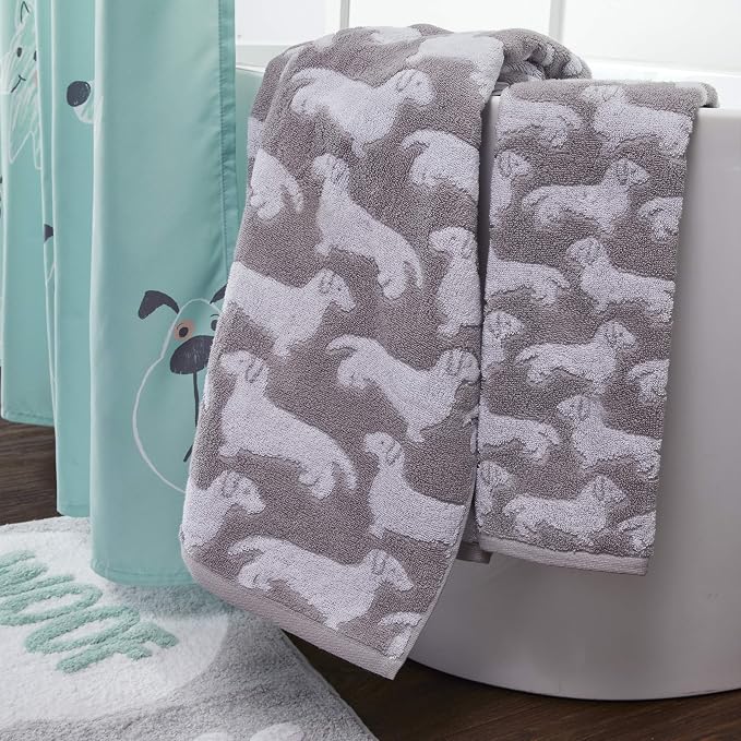 SKL Home Dog Bath Towel, Gray | 550 GSM weight. Plush & absorbent terry jacquard. Great for pet lovers.