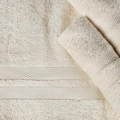 Superior Ultra-Soft Cotton Towel Set, 4 Bath Towels, 4 Hand Towels, 4 Face Towels/Washcloths, Quick-Dry, Shower, Spa Basics, Essentials, Solid, Double Line Dobby Border, 12 Piece Set, Ivory