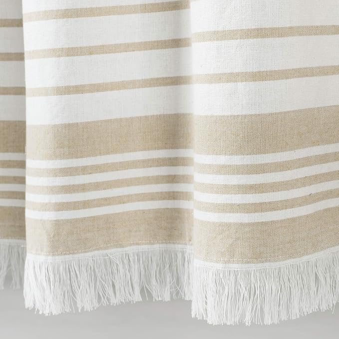 Lush Decor Nantucket Yarn Dyed Cotton Blend Tassel Fringe Shower Curtain Single 72" W x 72" L Taupe - Tan Shower Curtains for Bathroom Curtain