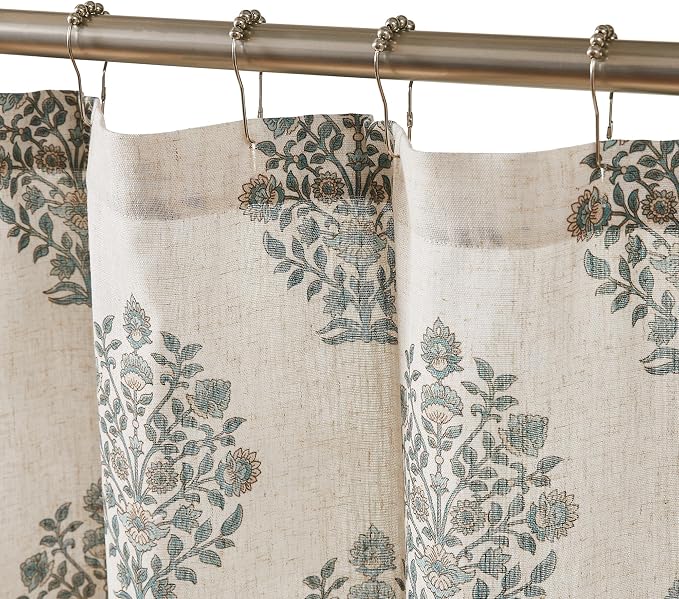 Lush Decor Sofia Flower Block Bouquet Shower Curtain Single 72" W X 72" L Teal - Bath Curtain - Block Print - Floral Shower Curtain - Vintage Boho Decor