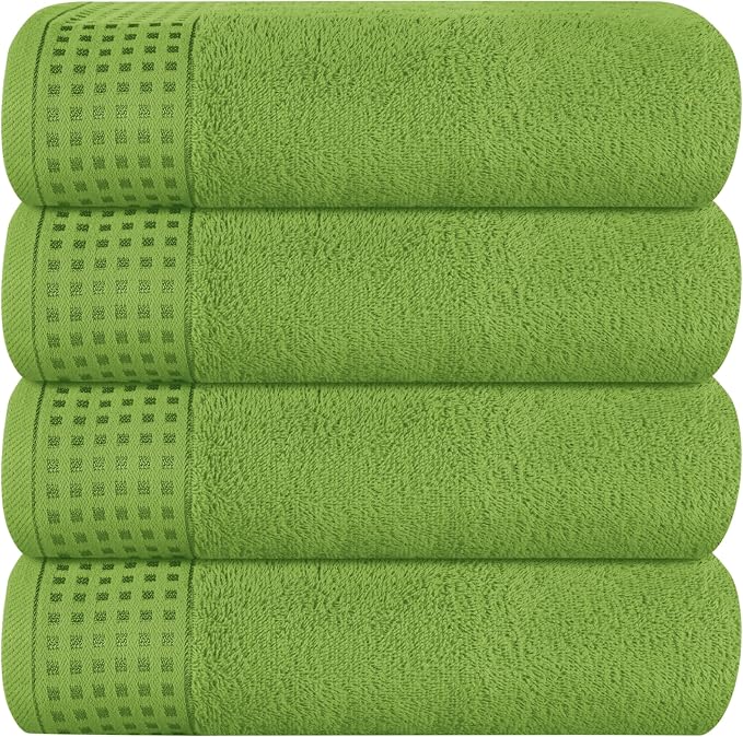 GLAMBURG Ultra Soft 4 Pack Oversized Bath Towel Set 27x54 inches, 100% Cotton Bath Towels, Highly Absorbant Compact Quickdry & Lightweight Towel, Ideal for Gym Travel Camp Pool - Kiwi Green