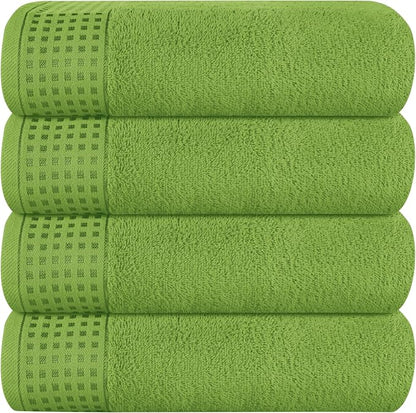 GLAMBURG Ultra Soft 4 Pack Oversized Bath Towel Set 27x54 inches, 100% Cotton Bath Towels, Highly Absorbant Compact Quickdry & Lightweight Towel, Ideal for Gym Travel Camp Pool - Kiwi Green