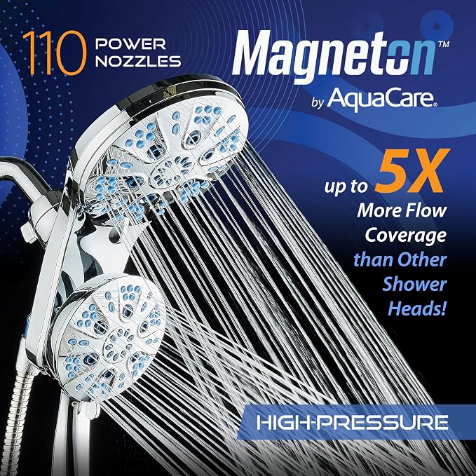 AquaCare Magneton 48-Mode High Pressure Rain & Handheld Shower Head Combo | Space-age Magnetic Guidance Docking, Dual 6-mode Heads with Hygienic Jets, Extra-long 6 ft. Stainless Steel Hose / Chrome