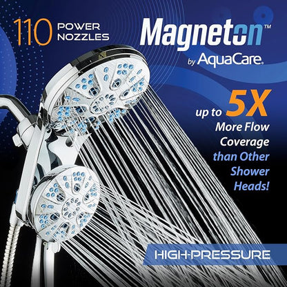 AquaCare Magneton 48-Mode High Pressure Rain & Handheld Shower Head Combo | Space-age Magnetic Guidance Docking, Dual 6-mode Heads with Hygienic Jets, Extra-long 6 ft. Stainless Steel Hose / Chrome