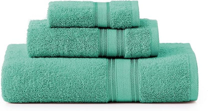 LANE LINEN Towel Set Quick Dry 100% Cotton 3 Piece Soft Absorbent - Teal | Cotton Towels For Bathroom - Zero-Twist Durability, Zero-Twist Cotton, Terry Weave Comfort, Long-Lasting Comfort