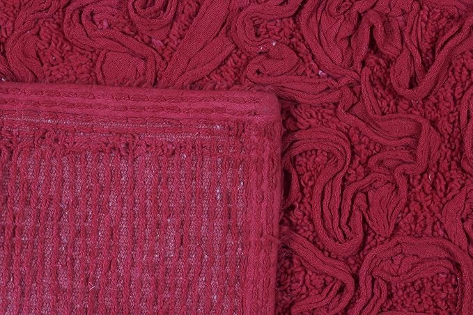 Home Weavers Bell Flower Collection 100% Cotton Tufted Bath Rugs, Extra Soft and Absorbent Bath Rugs, Non-Slip Bath Mats, Machine Washable, Bath Mats for Bathroom Floor and Tub, 17"x30" Slice Rug, Red