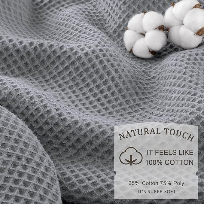 Waffle Weave Shower Curtain - Grey Cotton Fabric Texture Heavyweight Shower Curtains for Bathroom,Washable,72Wx72L