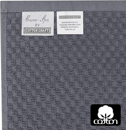 COTTON CRAFT Euro Spa Waffle Wash Cloth - Set of 12 Luxury Pure Ringspun Cotton Waffle Weave Bathroom Face Towel - Everyday Absorbent Hotel Gym Shower Beach Kitchen Travel Dorm - 12x12 inches - Grey