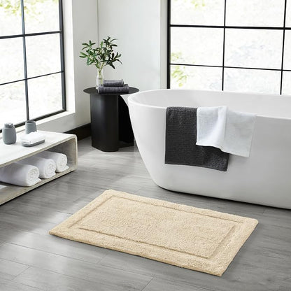 Jean Pierre New York Lydia Border 100% Cotton Bath Mat - Non-Slip Bath Rug - Ivory - 20"x32"