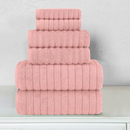 Elegant Comfort 100% Turkish Cotton Corduroy Ribbed Luxury Bath Towels 6-Piece Set, Premium Feel - Quick Dry, Highly Absorbent, Contains 2 Bath Towels, 2 Hand Towels, and 2 Washcloths, Dusty Rose