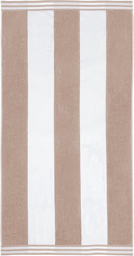 Superior Cotton Nautical Stripe Beach Towels, Colorful Towels for Adult, Kid, Pool, Swimming, Sand, Travel, Large Oversized, Absorbent, Fast Drying, Bath Basics, Cabana Collection, 1 Piece, Taupe