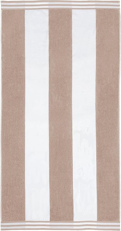 Superior Cotton Nautical Stripe Beach Towels, Colorful Towels for Adult, Kid, Pool, Swimming, Sand, Travel, Large Oversized, Absorbent, Fast Drying, Bath Basics, Cabana Collection, 1 Piece, Taupe