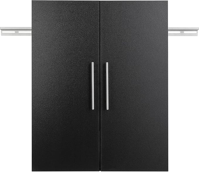 Prepac HangUps 24” Wall Mount Storage Cabinet, Ideal Bathroom, Laundry, Kitchen, Office, Garage Cabinet for Organization and Extra Storage, Attaches to Wall Mounted Rail, 24”W x 30”H, 12”D, Black