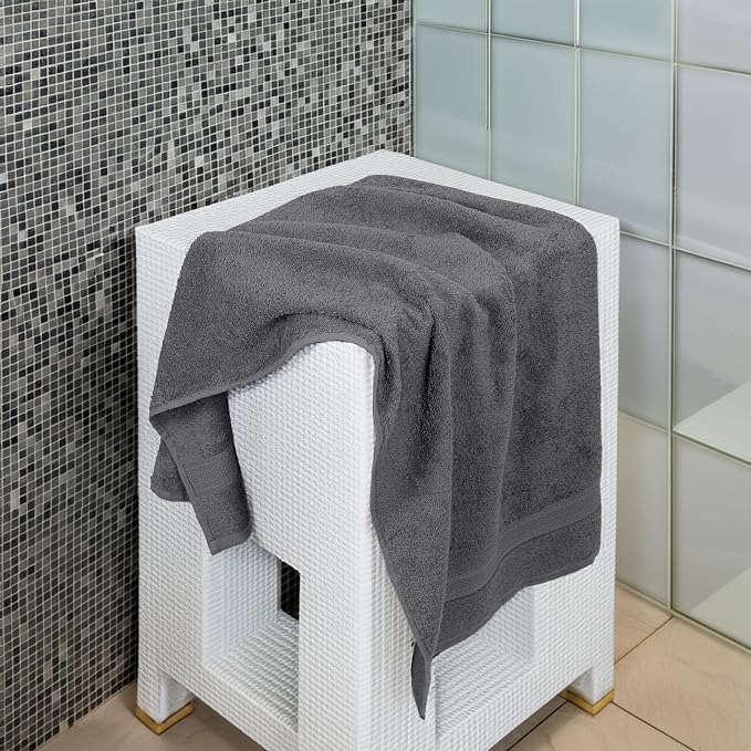 Commercial Bulk Pack of 12 Large Bath Towels – 100% Cotton Terry 24" x 50" – Ideal for Hotels, Salons, Gyms, Spas & Institutional Use – Charcoal Grey