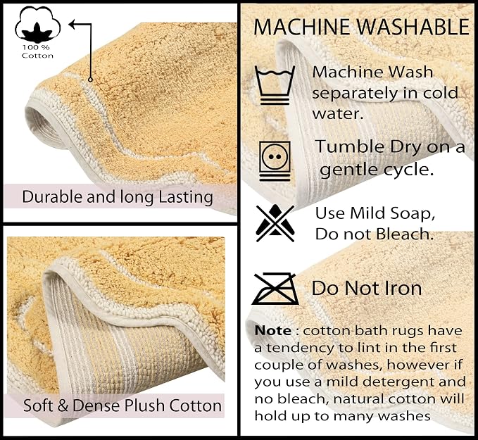 Home Weavers Allure Collection 100% Cotton Tufted Bathroom Rug, Soft and Absorbent Bath Rugs, Non-Slip Bath Carpet, Machine Wash Dry Bath Mats for Bathroom Floor, 21"x34" Bath Rug, Yellow