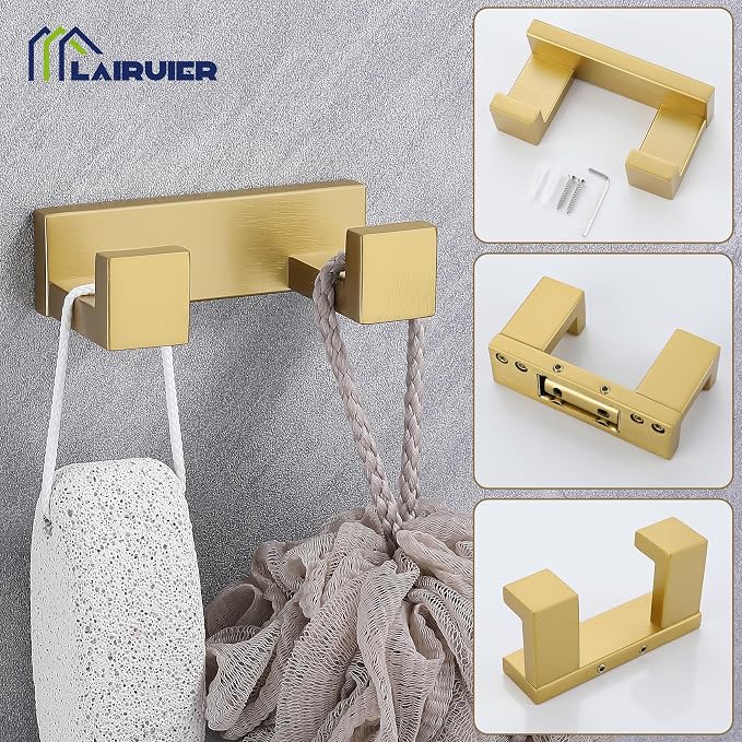 Lairuier Brushed Gold Bathroom Hardware Accessories, 4PCS Towel Bar Set | Including Towel Bar, Towel Holder, Toilet Paper Holder, Towel Hook, SUS304 Stainless Steel Bathroom Towel Holder Hardware Set