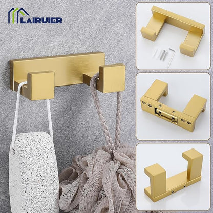 Lairuier Brushed Gold Bathroom Hardware Accessories, 4PCS Towel Bar Set | Including Towel Bar, Towel Holder, Toilet Paper Holder, Towel Hook, SUS304 Stainless Steel Bathroom Towel Holder Hardware Set